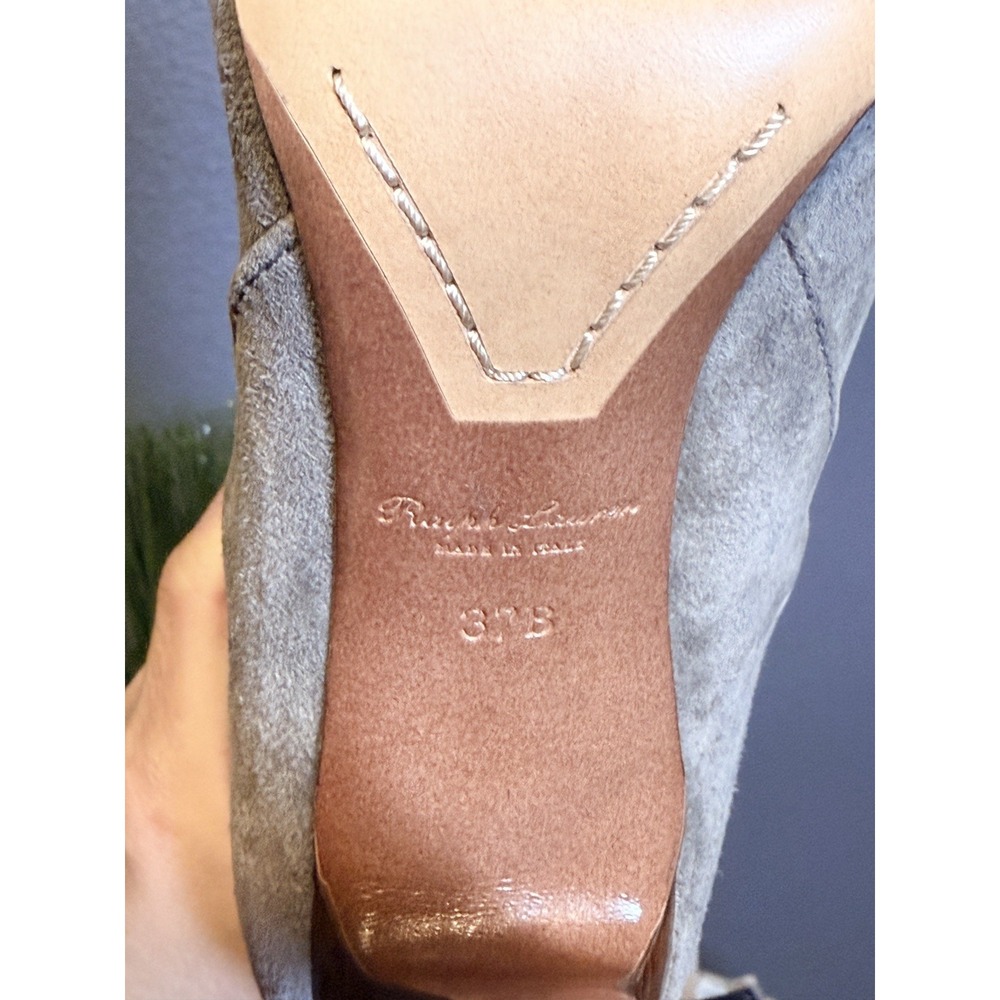 Ralph Lauren Purple Label Kourtney Gray Suede Buckle Strap Ankle Boots 37 New - Picture 14 of 15